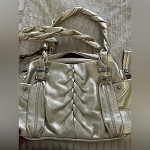 B Makowsky y2k Leather Handbag Large Shoulder Curved Purse ZIP TOP